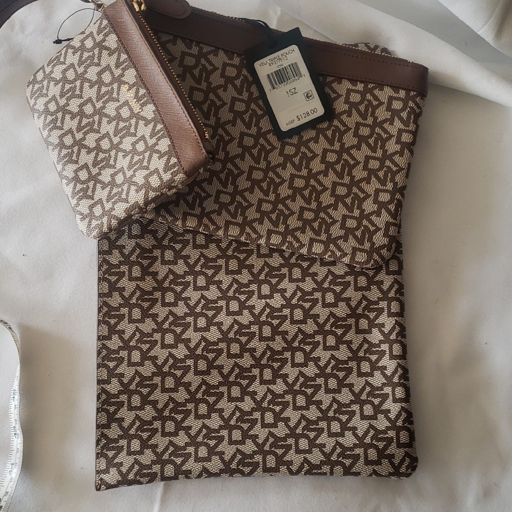 DKNY Brown and Cream Clutch and Wristlet Set